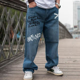 Wiaofellas Men Loose Baggy Jeans Hip Hop Letter Print Pant Men Oversized Wide Leg Skateboard Denim Large SIze Streetwear Embroidery