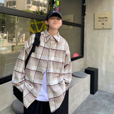 Wiaofellas Y2k Flannel Harajuku Oversized Plaid Shirt 2023 Vintage Korean Fashions Button Up Shirts Long Sleeve Vintage Blouses
