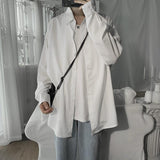 Wiaofellas Spring Autumn New Men New Men's BlackLong Sleeve Shirt Retro Style Button Up Pocket White Workwear