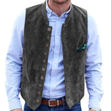 Wiaofellas Men's Vest Frosted Velvet Suit Vest Casual Steampunk Style Waistcoat Round Neck Single Breasted Sleeveless Male Fashion Vest