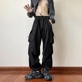 Wiaofellas Black samurai men's pants oversize pants high street fashion plush knickerbockers American straight charging overalls