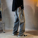 Wiaofellas Punk Hip Hop Baggy Straight Man Cowboy Pants Men's Jeans with Pockets Grunge Y2k Trousers High Quality Luxury Loose Regular Xs L