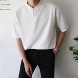 Wiaofellas Summer Short Sleeve T-shirt Men Slim Fit Fashion Casual T Shirt Men Korean Solid Color Standing Neck Tshirt Mens Top M-2XL