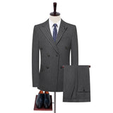 Wiaofellas Gray Men Suits 2 Pieces Blazer Pants Double Breasted Pinstripe Fashion Business Wedding Groom Formal Work Party Causal Tailored