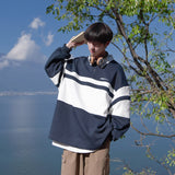 Wiaofellas Spring Clothes New Products Men's Lapel Hoodie 370G Letter Embroidery Juvenile Sense Loose Navy Blue, White, Pullover
