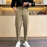 Wiaofellas New Spring Summer Men Full Length Pants Slim Solid Straight Casual Suit Pants Stretch Male Business Little Feet Suit Pants H196