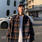 Wiaofellas Y2k Flannel Harajuku Oversized Plaid Shirt 2023 Vintage Korean Fashions Button Up Shirts Long Sleeve Vintage Blouses