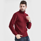 Wiaofellas High Neck Sweater Men Turtleneck Pullover Sweater Knitted Men Fashion Clothing Solid Color Warm Jumpers Pure Color White