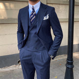 Wiaofellas British Business Casual Stripe Suit Three-Piece Italian Naples Fashion Slim fit Suit Men