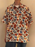 Wiaofellas Summer Men's Retro Printing Floral Short Sleeve Shirts Handsome Fashion Trend Popular Lapel Collar Red Color Shirts M-2XL