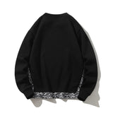 Wiaofellas Mens Fashion Cashew Flower Colorblock Fake Two Piece Crew Neck Sweatshirt Spring Autumn Patchwork Long Sleeve Tracksuit Men