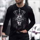 Wiaofellas Spring Autumn New Animal Printed Long Sleeve T-shirts Men's Tees Loose Fashion Casual Harajuku Y2K O-Neck Solid Top Male Clothes