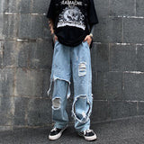 Wiaofellas Ripped Jeans Y2k Streetwear Pants Men Trousers Slim Harajuku Man Hip Hop Men's Fashion Baggy Grunge Trendyol Stacked Clothing