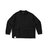Wiaofellas Multi Pocket Waffle Sweatshirt Coat Men's Fashion Stand Collar Outdoor Trekking Climbing Hunting Cargo Training Casual Tops