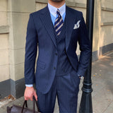 Wiaofellas British Business Casual Stripe Suit Three-Piece Italian Naples Fashion Slim fit Suit Men