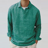 Wiaofellas Casual Solid Color Cotton Linen Pullover Shirts Men Leisure Loose Long Sleeve Turn-down Collar Oversized Shirt Tops Mens Clothes