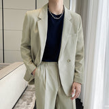 Wiaofellas Men Women 2 PCS Sets Couple Suits Sets Streetwear Fashion Business Casual Loose Office Suits Jacket Pant Women Oversize Suits