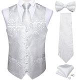 Wiaofellas Men Black Paisley Vest Necktie Bowtie Pocket Square Cufflinks Dress Set жилетка мужская Classic 5 PCS Business Waistcoat for Man