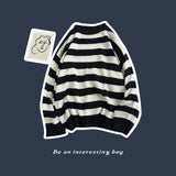 Wiaofellas Fashion Pullover Red Black Stripe Knitted Sweater Men Women's Autumn Winter Round Neck Casual Fashion Trend Clothing Plus Size