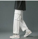 Wiaofellas Japanese Straight Work Pants Men's Spring and Summer Casual New Trend Ins Multi Pocket Cargo Pants Youth Fashion Wide Leg Pants