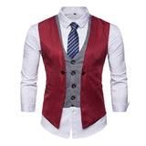 Wiaofellas Fake Two Piece Mens Formal Vest Red Waistcoat Fashion Steampunk Casual Business Jacket Party Dress Men Gilet Homme Retro