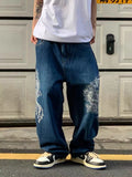 Wiaofellas-Hip Hop Embroidery Straight Jeans Men and Women New Fashion Casual American Street Skateboard Loose Wide Leg Casual Trouser Tide