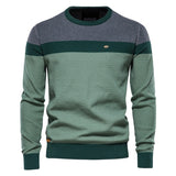 Wiaofellas Sweater Men's Autumn New Stripe Spliced Long Sleeve Knitwear Fashion Round Neck Casual Male Pullovers