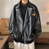 Wiaofellas Men's PU Leather Leather Jacket Fashion Trend Motorcycle Jackets Lapel Collar Outerwear Black/white Color Coats M-3XL