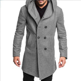 Wiaofellas Mens Fashion Hooded Woolen Coat Autumn Double Breasted Solid Color Male Winter Jacket Fashion Ropa De Hombre