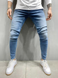 Wiaofellas Jeans Mens Skinny Blue Pencil Pants Popular Scratch Slim Denim Pants Autumn Hip-Hop Denim Trousers Men Fashion Streetwear Jeans