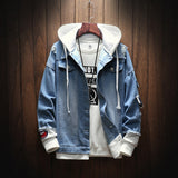 Wiaofellas Men's Denim Jacket Hoodies Oversized Women Jackets Hip Hop Windbreaker Jean Men Hooded Coats Streetwear Winter Autumn Men Jacket