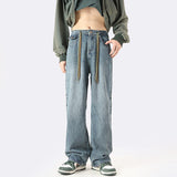 Wiaofellas Men's Drawstring Side Strips Four Season Jeans Fashion Trend Casual Pants Blue/black Color High-quality Trousers M-3XL