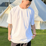 Wiaofellas 260G Double Yarn Cotton Short Sleeve T-shirt Men Streetwear Pocket Tide Summer T-shirts Women Vintage Mens Clothing