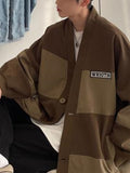 Wiaofellas Oversized American Vintage V-neck Jacket For Men Plus Large Size Loose Striped Color Matching Caual Spring Autumn Coat Outerwear