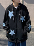 Wiaofellas Y2k Men's Star Patch Hoodies Harajuku Zip Up Oversized Sweatshirts Hip Hop Gothic Loose Pocket Korean Jacket Hoodie Streetwear