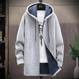 Wiaofellas Men's Winter Thicken Sweatercoat Fleece Cardigan Jacket Male Slim Sweaters Long Hooded Sweater Warm Outwear Coats Plus Size 4XL