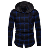 Wiaofellas Spring and Autumn Men's Fashion Plaid Hooded Shirt Spring and Autumn Jacket Shirt