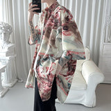 Wiaofellas Summer Short Sleeve Shirt Men Fashion Oversized Ice Silk Shirt Men Streetwear Loose Print Ice Silk Shirts Mens Hawaiian Shirt