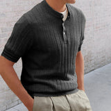 Wiaofellas Men's Polo Shirt Lapel Short-sleeved Slim Knit Spring and Summer Muscle Men's Fashion Solid T Shirt Ropa Para Hombre