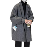 Wiaofellas Autumn and Winter Men's Woolen Coat Korean Version Trend Solid Color Loose Mid Length Coat Youth Casual Versatile Coat Top