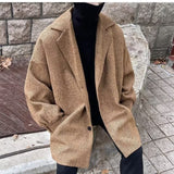 Wiaofellas Autumn and Winter Men's Woolen Coat Korean Version Trend Solid Color Loose Mid Length Coat Youth Casual Versatile Coat Top