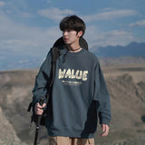 Wiaofellas Spring New Men's Round Neck Hoodie 360G Letter Foaming Printed Casual Trend Top Navy Blue, Dark Gray, White,