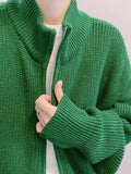 Wiaofellas Zipper Knitted Sweater Men's Autumn Winter High Street Streetwear Oversize Green Fashionable Zipper Stand Collar Jacket