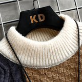 Wiaofellas Autumn and Winter New Sweater Warm Fashion Stitching Color Matching Pullover Round Neck Sweater Thickened Knitted Sweater