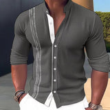 Wiaofellas Spring Autumn Long Sleeve Jacquard Cardigan Tops Fashion Button Stand Collar Shirts Tees 2023 Men's Clothing Stitch Streetwear