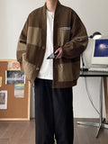 Wiaofellas Oversized American Vintage V-neck Jacket For Men Plus Large Size Loose Striped Color Matching Caual Spring Autumn Coat Outerwear
