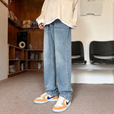 Wiaofellas Autumn Blue Baggy Jeans Men Fashion Casual Straight Jeans Streetwear Men Korean Style Loose Wide Legs Denim Pants Mens Trousers