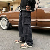 Wiaofellas Multi Pocket Trousers for Men Y2k Men's Cargo Pants Work Stretch Harajuku Regular Fit Vintage Casual Korean Style Summer Slacks