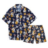 Wiaofellas Summer Beach Casual Short Sleeve Shorts Set Floral Print Hawaiian Vacation Style Fashion Lapel Shirt Two-Piece Set for Men