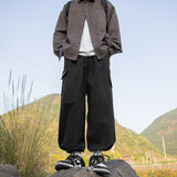 Wiaofellas Men's Oversized Pocket Decoration Retro Casual Pants Workwear Elastic Waist 3 Color Sweatpants High-quality Loose Trousers